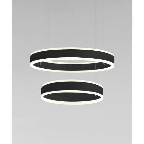 Alcon 12270-2-P, suspended commercial pendant light shown in black finish and with a flush trim-less lens.