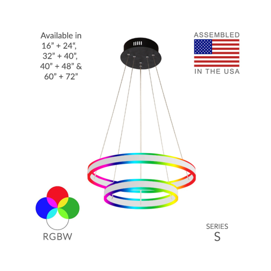 2-Tier Round Chandelier RGBW LED Ring Pendant Up and Down Light