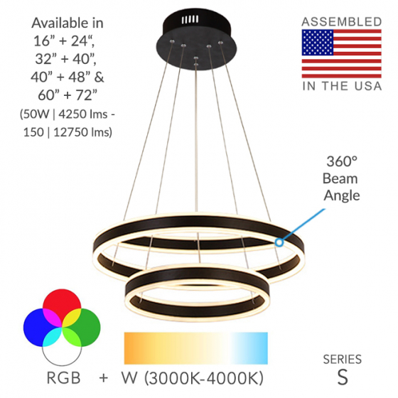 2-Tier Round Chandelier LED Ring Pendant Up and Down Light