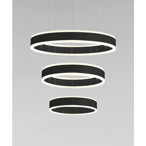 Alcon 12270-3-P, suspended commercial pendant light shown in black finish and with a flush trim-less lens.