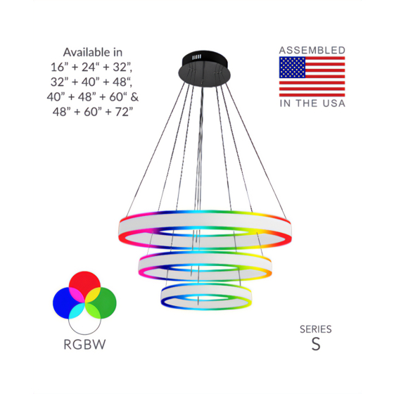 3-Tier Round Chandelier RGBW LED Ring Pendant Up and Down Light