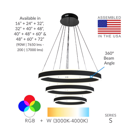 3-Tier Round Chandelier LED Ring Pendant Up and Down Light
