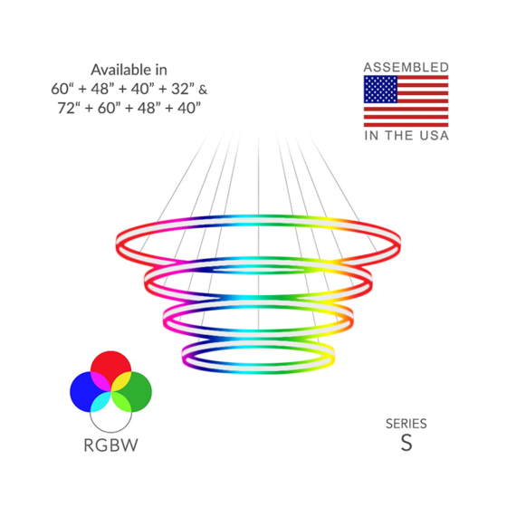 4-Tier Round Chandelier RGBW LED Ring Pendant Up and Down Light