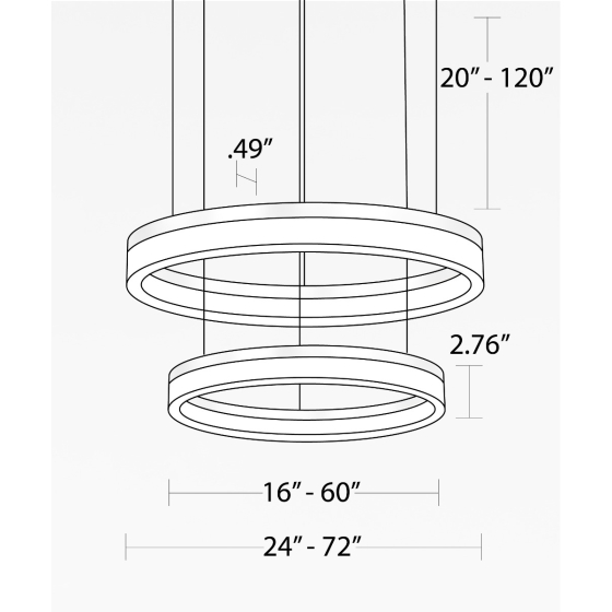 Alcon 12272-2-P, two-layered tiered suspended commercial ring pendant light shown in silver finish and with a flush trim-less lens.