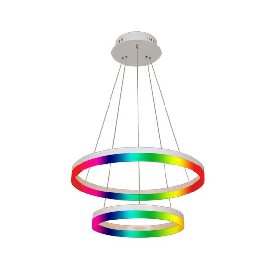 2-Tier RGBW Color-Changing LED Ring Chandelier Pendant Downlight