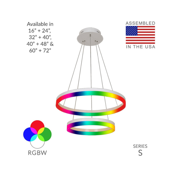 2-Tier RGBW Color-Changing LED Ring Chandelier Pendant Downlight