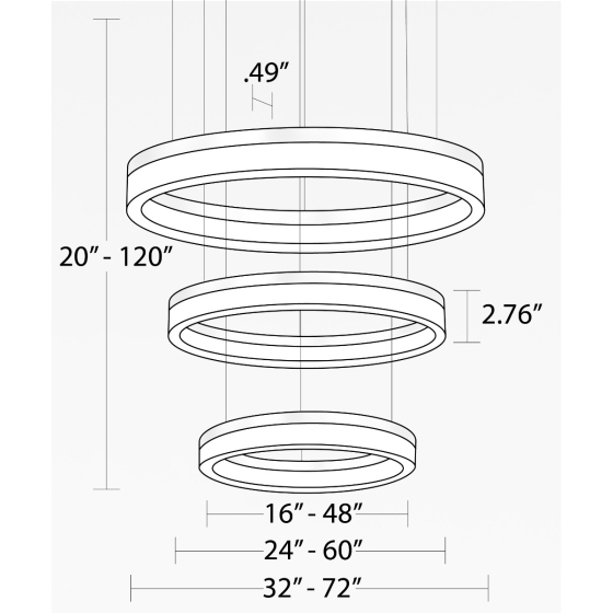 Alcon 12272-3-P, three-layered tiered suspended commercial ring pendant light shown in silver finish and with a flush trim-less lens.
