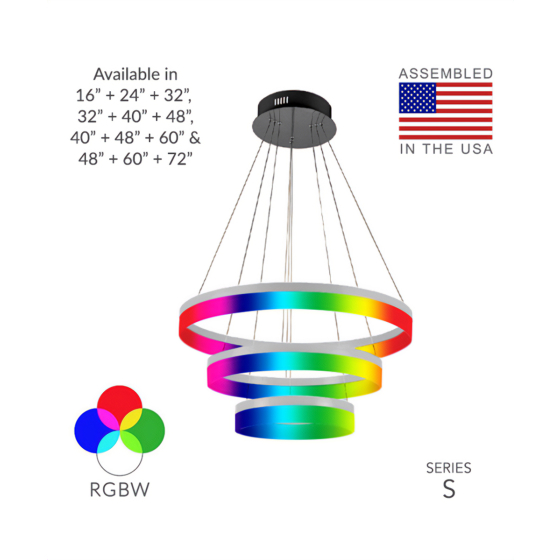 3-Tier RGBW Color-Changing LED Ring Chandelier Pendant Downlight