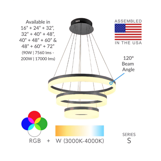 Alcon 12272-3 Architectural LED 3-Tier Ring Chandelier 