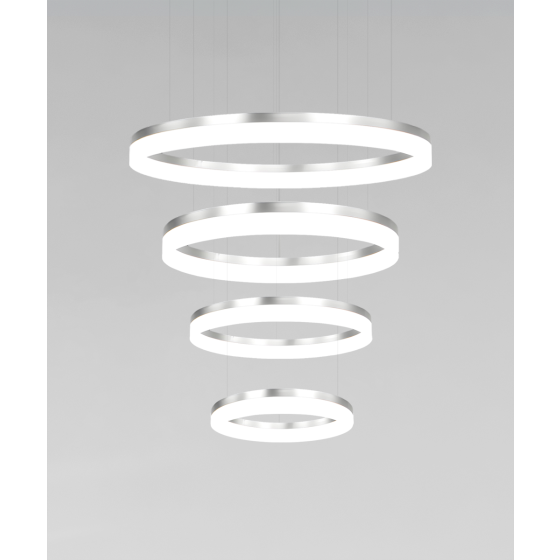Alcon 12272-4-P, suspended commercial 4 tiered ring pendant light shown in silver finish.