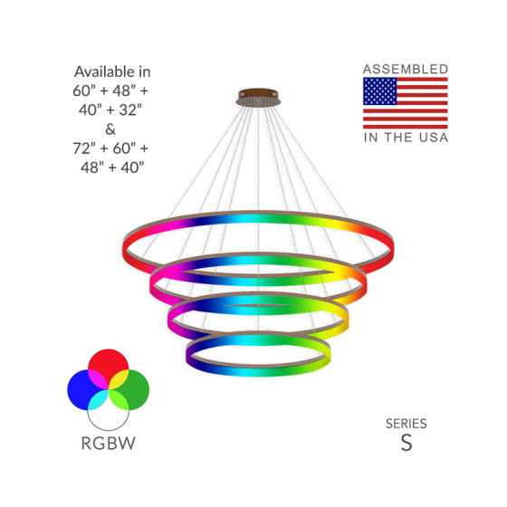 4-Tier RGBW Color-Changing LED Ring Chandelier Pendant Downlight