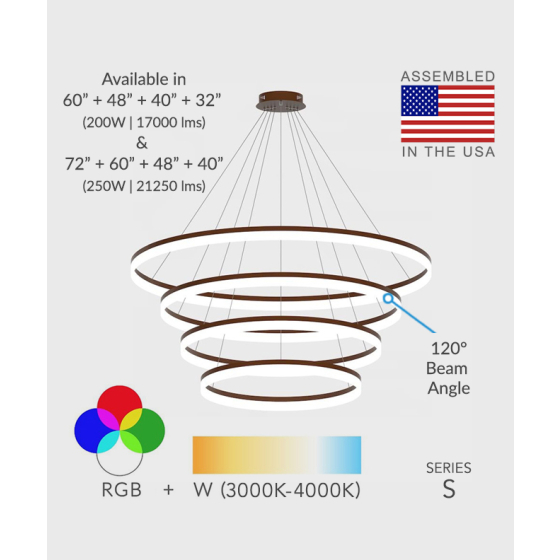 4-Tier Round Chandelier LED Ring Pendant Down Light