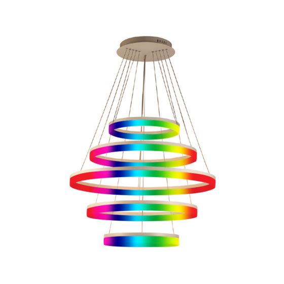 5-Tier RGBW Color-Changing LED Ring Chandelier Pendant Downlight