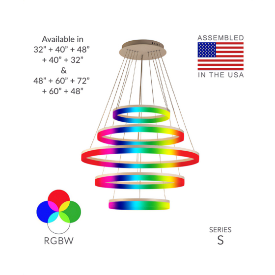 5-Tier RGBW Color-Changing LED Ring Chandelier Pendant Downlight