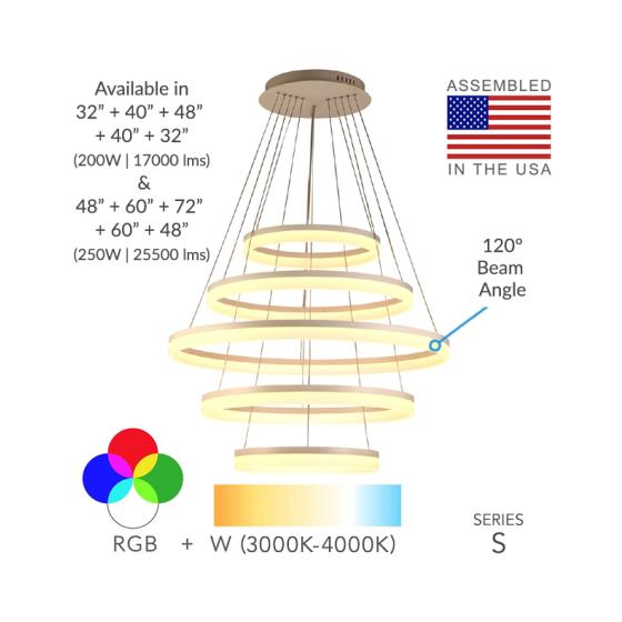 5-Tier Round Chandelier LED Ring Pendant Down Light