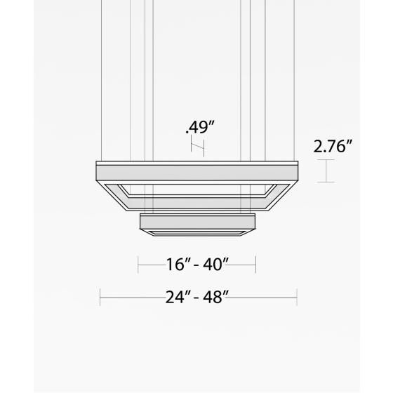Alcon 12274-2-P, two-layered tiered suspended commercial rectangular pendant light shown in black finish and with a flush trim-less lens.