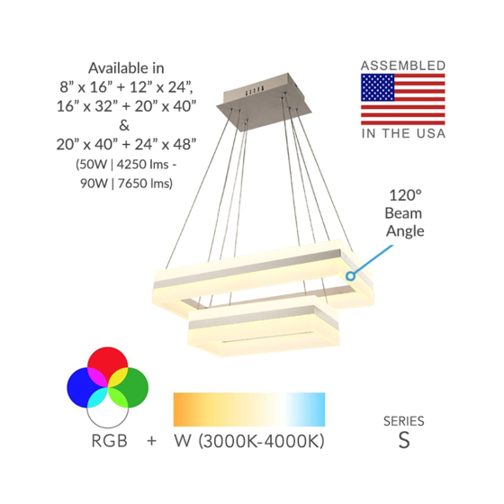 Alcon 12274-2 Rectangle Architectural LED 2-Tier Chandelier