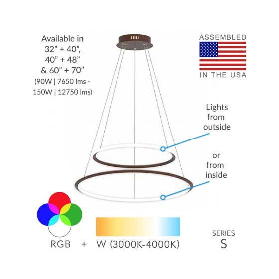 2-Tier Suspended Architectural LED Ring Chandelier