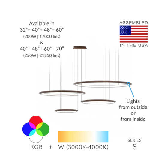 4-Tier Suspended Architectural LED Ring Chandelier