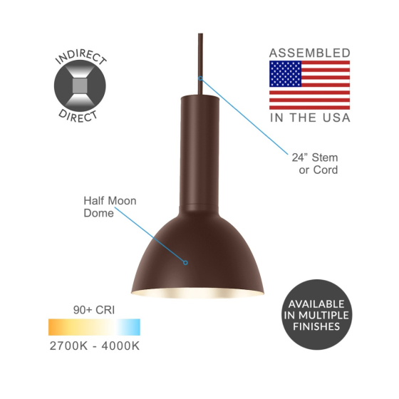Industrial Half-Moon Dome LED Cylinder Pendant Light