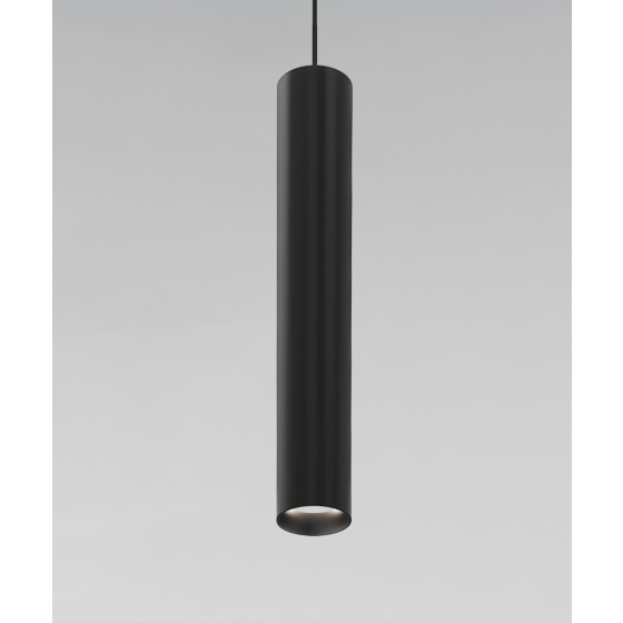 Alcon 12305-P, suspended commercial cylindrical pendant light shown in black finish.