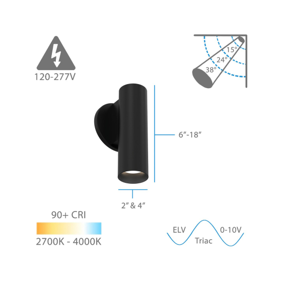 Alcon 12305-W Architectural Cylindrical Wall-Mounted LED Light