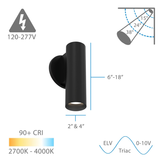 Alcon 12305-W Architectural Cylindrical Wall-Mounted LED Light