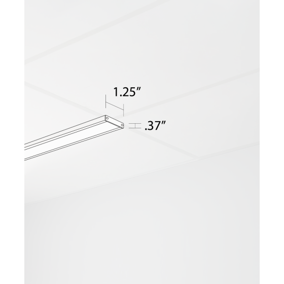 Alcon 14027-S, T-bar attaching surface linear ceiling light shown in white, with a flush lens and color changing capabilities.