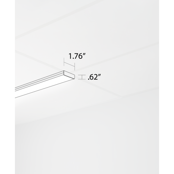 Alcon 14030-20--S, T-bar attaching surface linear ceiling light shown in silver and with a flush lens.