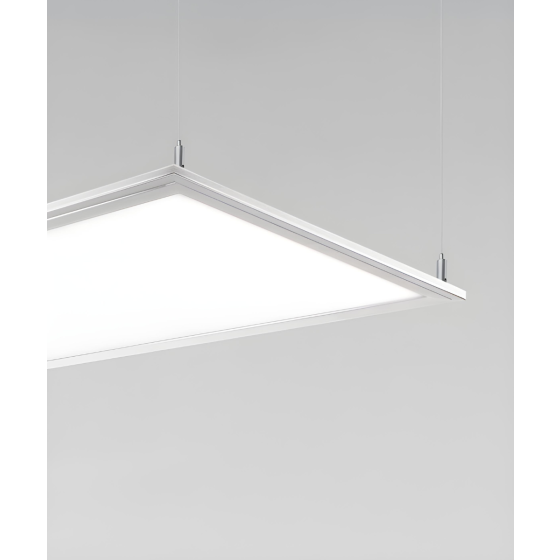 14052 edge-lit flat panel pendant light shown in s silver finish and with a flush trimmed lens.