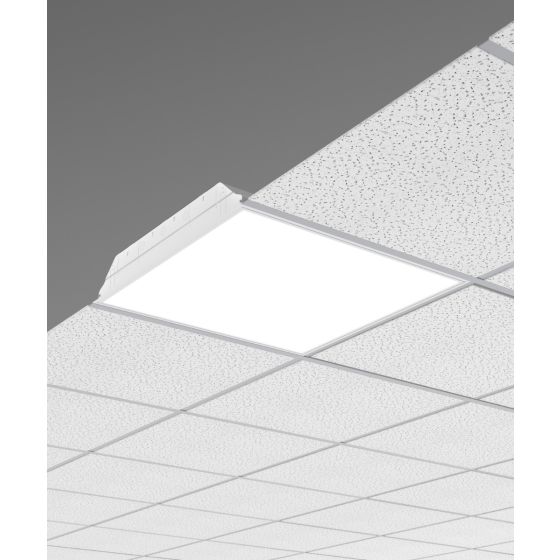 Product rendering of the 14079 LED troffer light by Alcon Lighting, shown with 2-foot by 4-foot dimensions