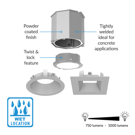 Alcon 14105-4-DIR 4-Inch Recessed LED Concrete Ceiling Light