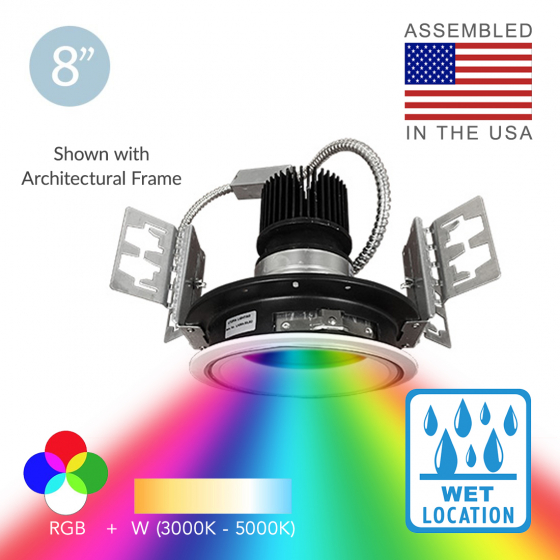 8-inch DMX/RDM Wet Location RGBW Recessed LED Downlight
