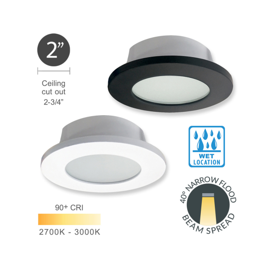 Alcon 14144-R-DIR-WL 2-Inch Wet-Rated Recessed LED Miniature Light 