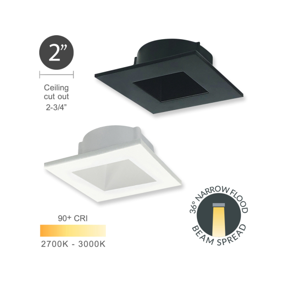 Alcon 14144-S-DIR Recessed 2-Inch Miniature Square LED Light