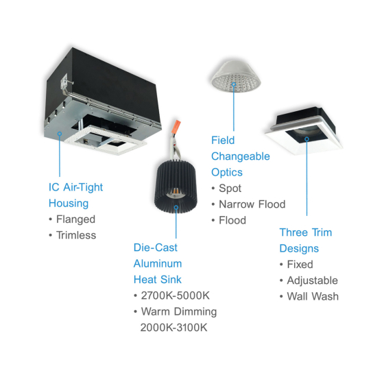 Alcon 14310-1 Oculare LED Architectural 1-Head Multiple Recessed Lighting System Fixture 