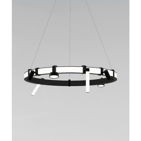 Alcon 15120-P, suspended commercial pendant light shown in black finish and with a flush trim-less lens.