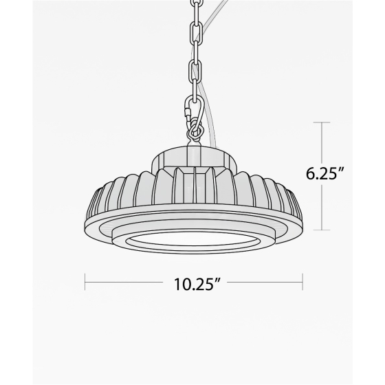 Alcon 15130, suspended commercial pendant light shown in black finish and with an inset trimmed lens and chain hanging cable.
