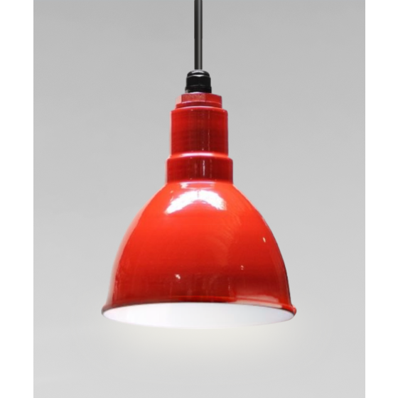 Alcon 15201, suspended commercial pendant light shown in red finish and with a open dome lens.