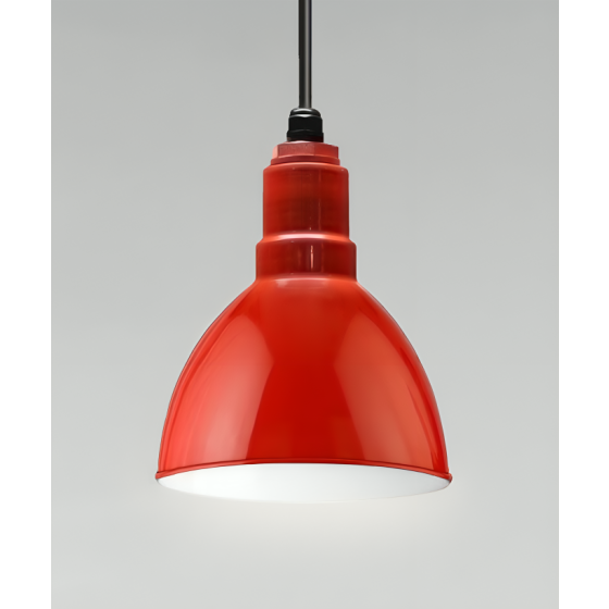Alcon 15201, suspended commercial pendant light shown in red finish and with a open dome lens.