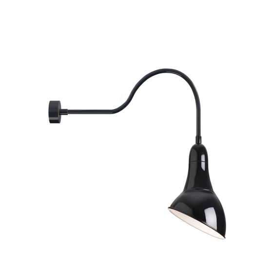 15202 RLM industrial angled dome sign light shown with a white finish and stem pendant mount