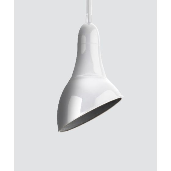 15202 RLM industrial angled dome sign light shown with a white finish and stem pendant mount