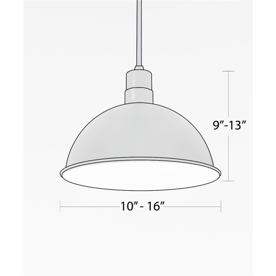 Alcon 15240, suspended commercial pendant light shown in black finish and with an open dome housing.