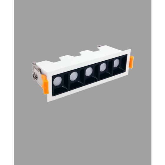 Full product image of the 15295 rectangular micro LED recessed downlight shown with the recessed housing