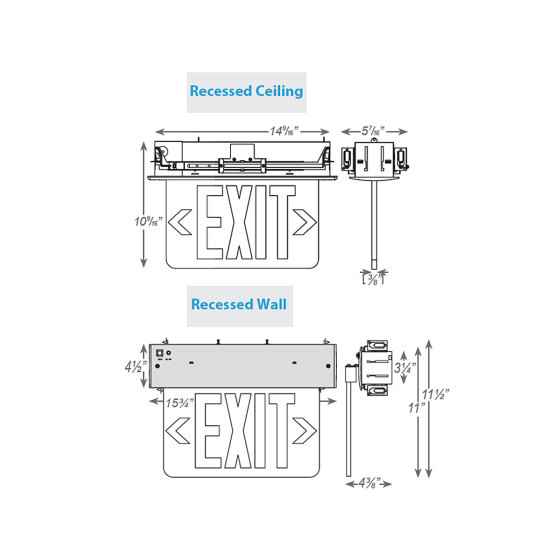 Alcon 16119 Edge Lit LED Recessed Exit Sign