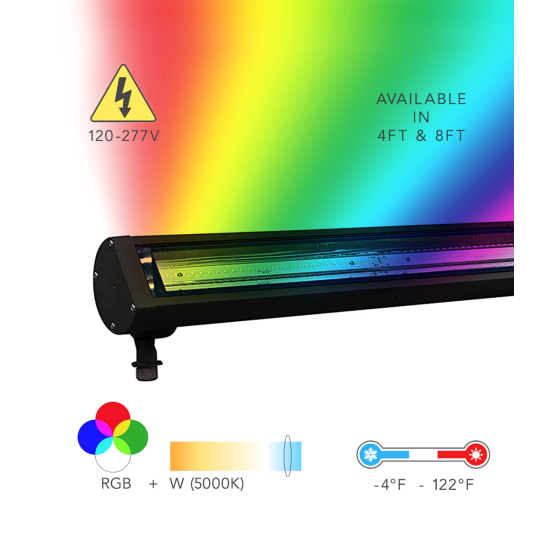 31024-RGBW outdoor color-changing sign light product rendering shown with a black finish and knuckle mount