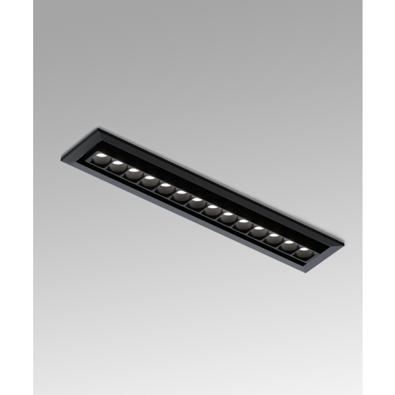 Full product image of the 15301-5 micro-optic linear light shown with the recessed housing with white trim