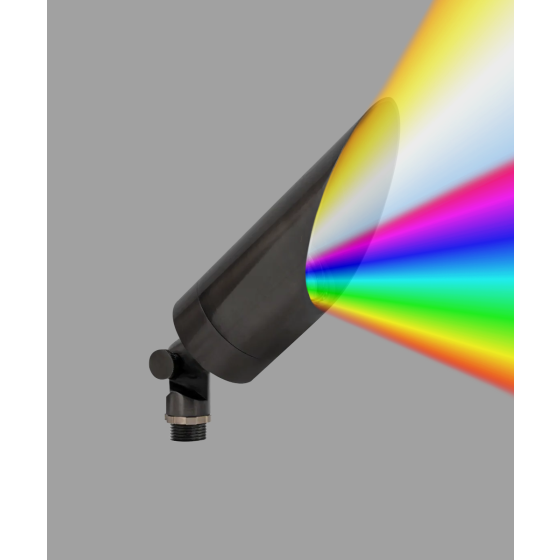 Product rendering of the 9170-LS RGBW Color-Changing Large Shroud LED Directional Landscape Uplight showing the RGBW color temperature range.