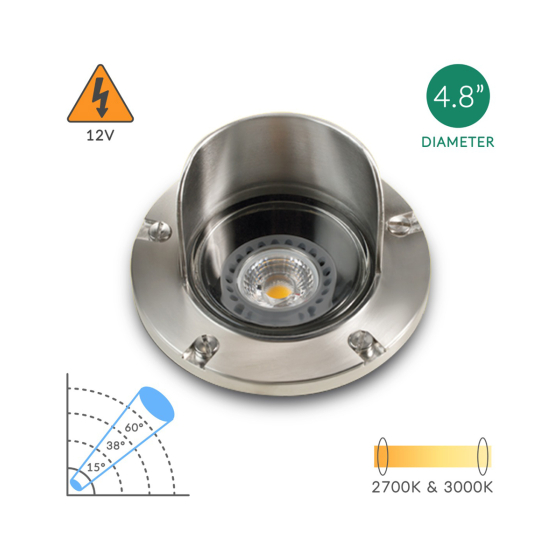 Alcon 9027-SS Low-Voltage 5-Inch Adjustable In-Ground LED Well Light