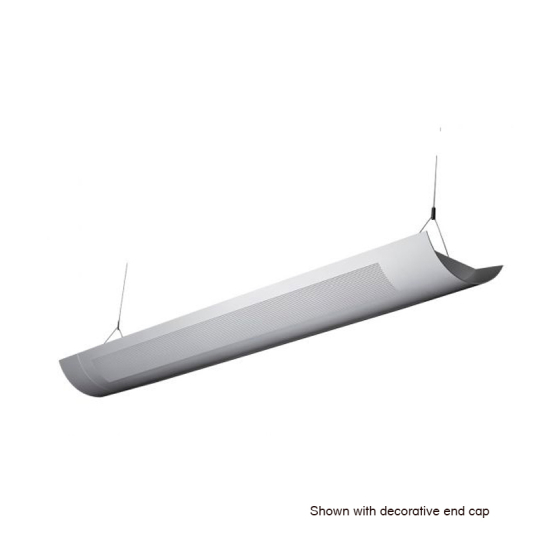 Alcon 12106-P, Half moon shaped pendant light shown in white finish and with white perforated panels, one on each side.